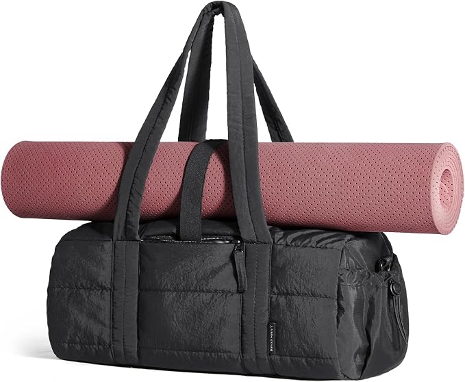 BAGSMART Reiki Gym Bag for Women Puffy Yoga Mat Travel Weekender Duffle Bag | Lint-Resistant Lining, Wet-Dry Pocket & Anti-Slip Mat Loop, Ultra-Light, Roomy for Workout Gear, Water Bottle, Travel, Sports