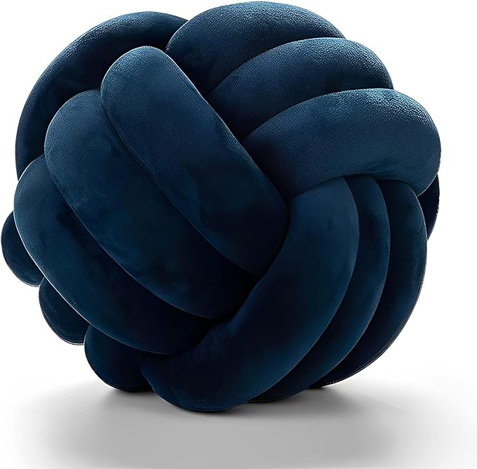 Knot Pillow Ball Round Cushion Pillows, Children Room Decoration Plush Toys Calming Stress Relief Toy (Dark Blue,8.5in/22cm)
