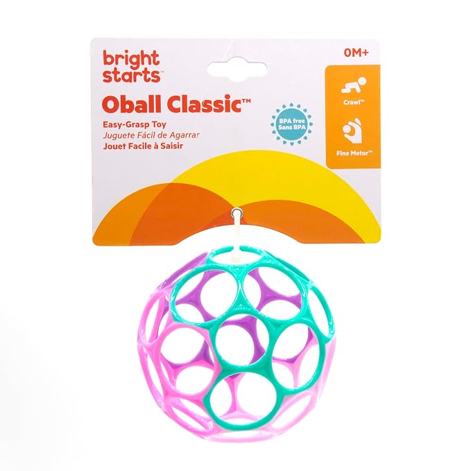 Bright Starts Oball Easy Grasp Classic Ball Infant Toy in Pink/Purple,Age Newborn and up. 4 Inches,(Pack of 6)