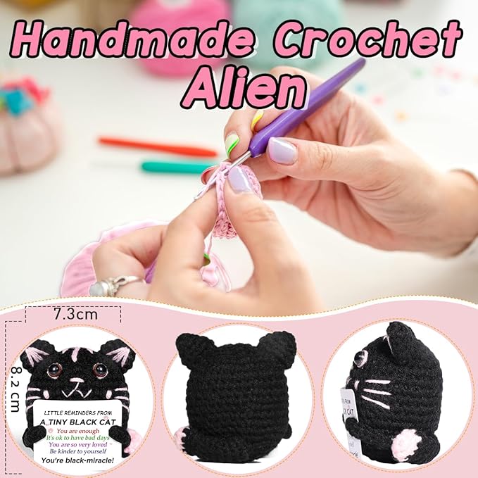 AICase Positive Black Cat Crochet Animals Emotional Support Nuggets Inspirational Knitted Unique Small Fanny Decorations Present Birthday Gifts for Women Men Her Him Sister Mom Dad Girls Boys Fans