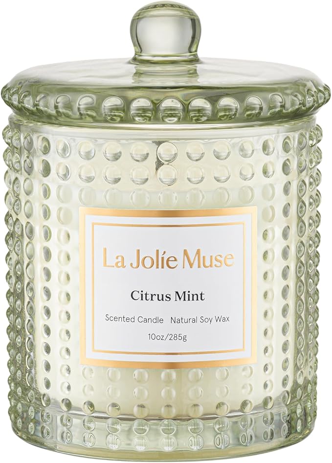 LA JOLIE MUSE Citrus Mint Scented Candle | Eucalyptus, Bergamot & Yuzu | 10 oz Natural Soy Wax | 55 Hours Clean Burn | Cozy Home Décor | Gift for Hosts