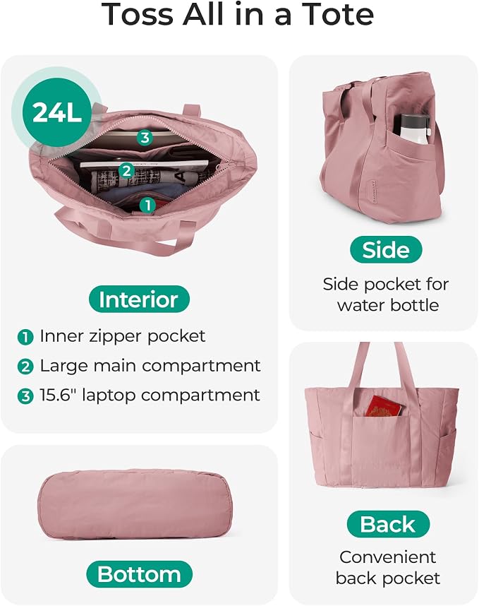 BAGSMART Tote Bag for Women, Tote Bag with Zipper Work Tote with Compartments Nurse Shoulder Hanbag for Travel, Gym