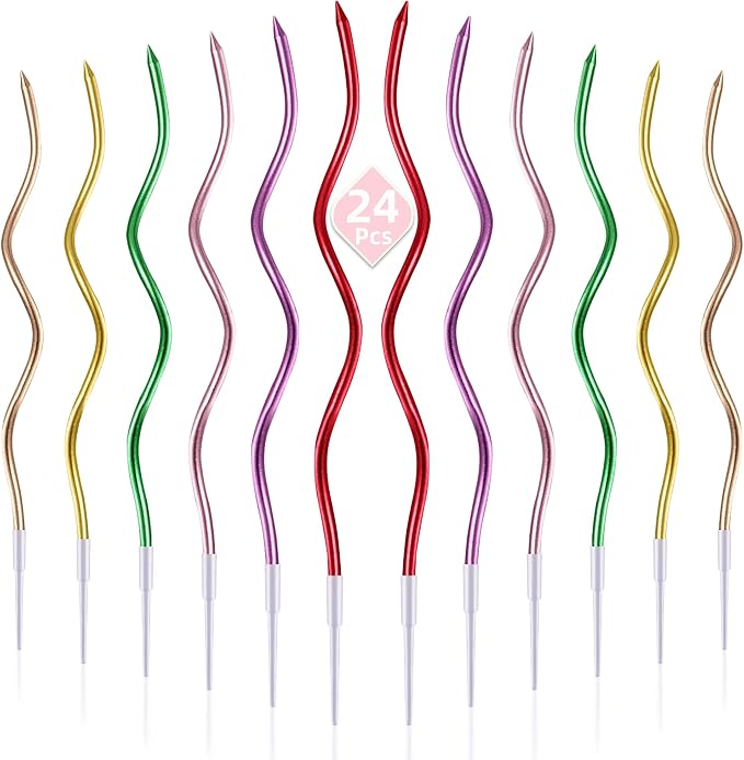 PHD CAKE 24-Count Colorful Metallic Spiral Long Thin Birthday Candles, Cake Candles, Birthday Parties, Wedding Decorations, Party Candles
