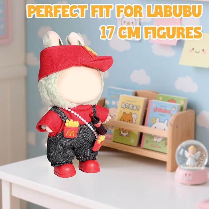 AICase for Lububu Clothes/for Lububu Outfits,Clothes Set for Lububu 17cm Doll,3 Piece Set Hat Clothing for la-bubu, Boys and Girls Stylish Adorable Dolls Clothes Accessories (No Doll)_01