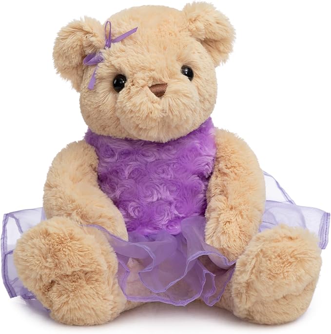 Ballerina Teddy Bear Stuffed Animal Cute Plush Bear in Tutu Skirt Birthday Dance Recital Gifts for Girls Kids 21’’ Purple
