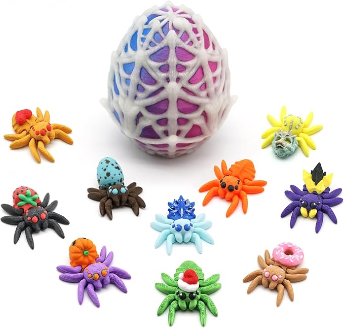10 Pack 3D Printed Spider Egg with Spider Inside, Glow in The Dark Halloween Toys Bulk for Kids, Surprise Stuffed Animals Fidget Toys, Halloween Decorations Gifts for Girls Boys Party Favors Supplies