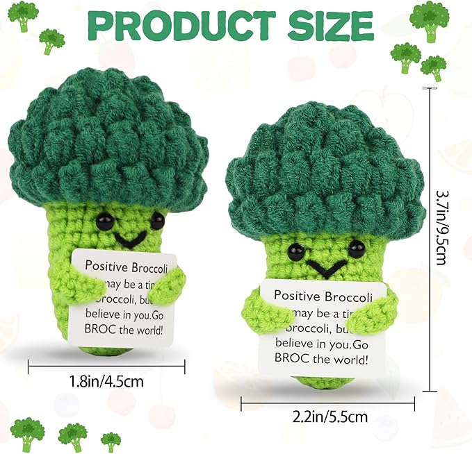 Hoedia Handmade Emotional Pickle Gift, Cucumber Crochet Doll Inspirational Gifts with Cards, Cute Knitted Funny Support Pickle Potato Friend Birthday (Broccoli)