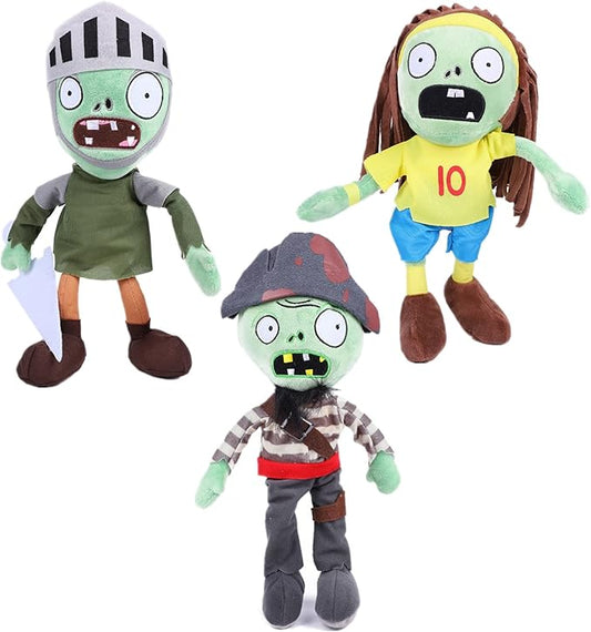 JHESAO 3 PCS Plants and Zombies Plush Zombies Sets Toy Captain Zombie, 1 2 Stuffed Soft Knight Zombie Doll, PVZ Plushies Figure Doll New