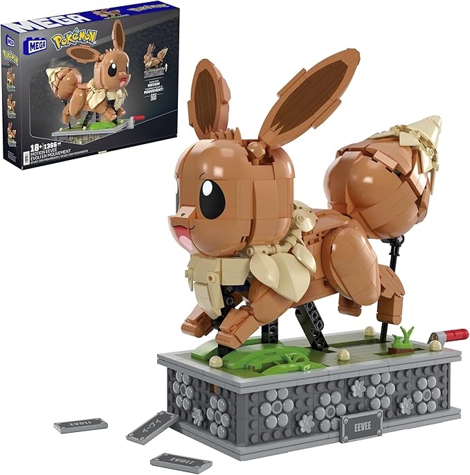 MEGA Pokémon Action Figure Building Set, Motion Eevee with 1366 Pieces, Turn Crank for Running Movement, Build & Display Toy for Collectors
