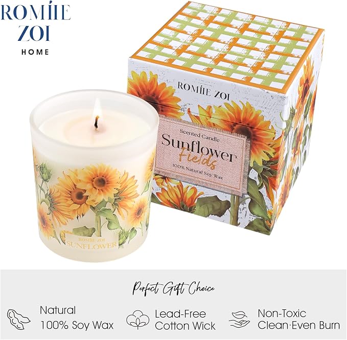 ROMIIE ZOI Fall Candle - Sunflower Fields - 6oz Soy Wax Candle for Autumn, Floral Aroma - Cozy Gift for Women and Men, Home Decor