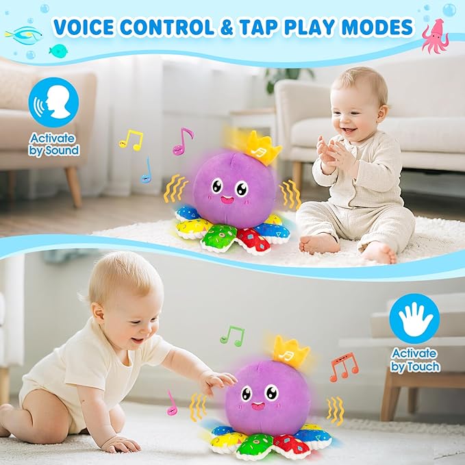 Musical Toys for Babies 6-12-18 Months, Multi-Functional Interactive Crawling Dancing Octopus Plush Toy, Christmas Birthday Gifts for 1-2 Year Old Boys and Girls