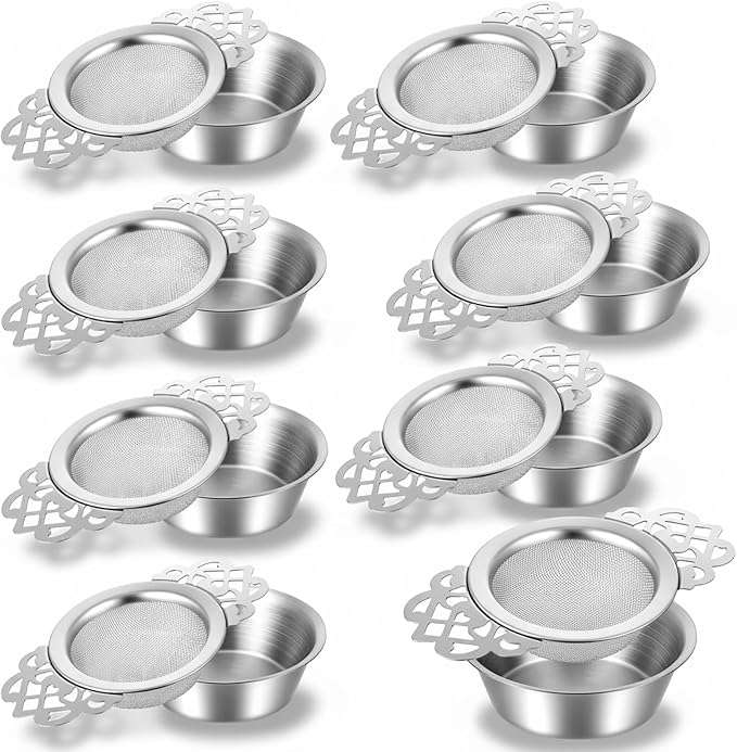 8 Pack Mesh Tea Filter Strainers, Stainless Metal Tea Infuser, Teas Steeper with Handle and Drip Bowl for Loose Teas, Sliver, 2.5 Inch
