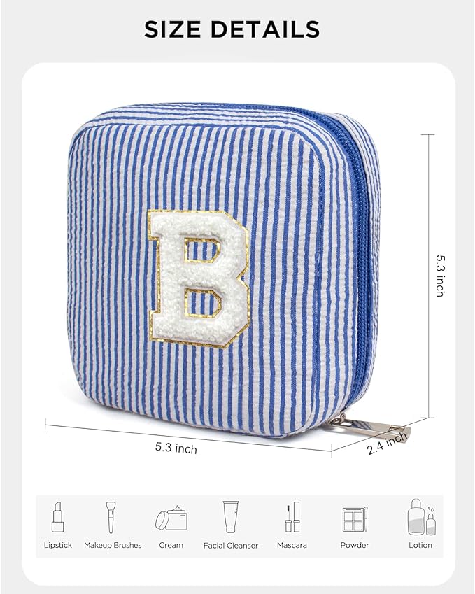 KOTORA Preppy Makeup Bag for Women - Personalized Cute Makeup Pouch for Girlfriend Bridesmaid Wife | Cosmetic Travel Toiletry Bag for Friend | Birthday Gift Idea for Her Mom Preppy Stuff (Blue, B)