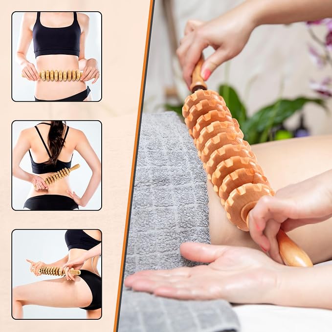 KintKita 3 in 1 Wood Therapy Massage Tool,Wooden Lymphatic Drainage Massager Maderoterapia Kit Professional Body Cellulite Massager for Body Sculpting,Contouring,Relief Muscle,Anti-Cellulite