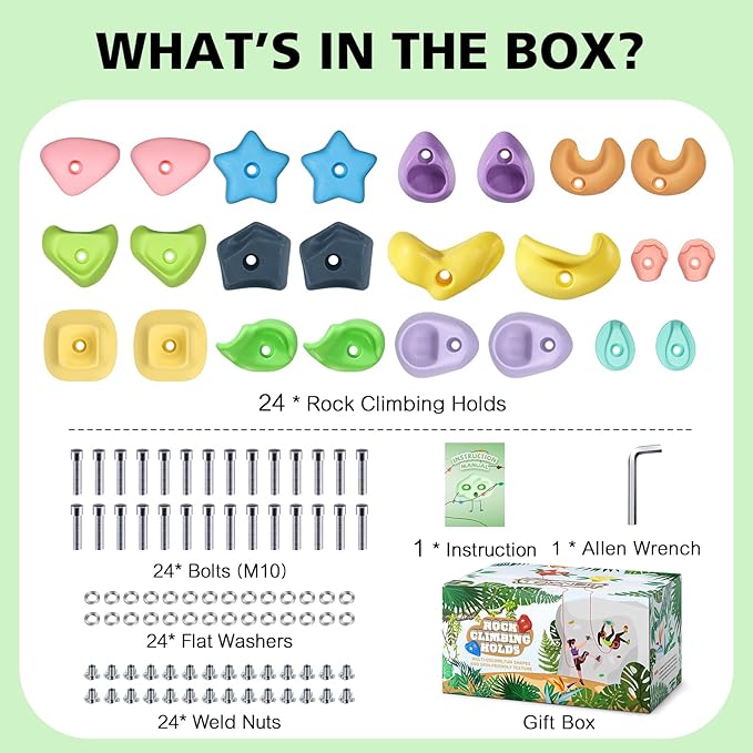 TOPNEW 24PC Kids Climbing Holds, Climbing Rocks for Play Set, Swingset - Adult Rock Wall Holds with Mounting Hardware for Indoor Outdoor Climbing Wall, Pastel Color
