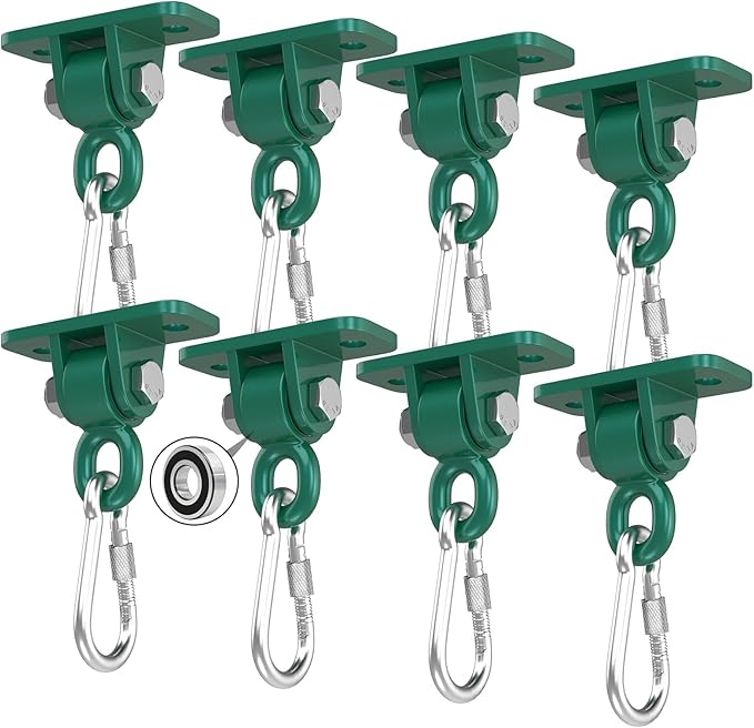 Swing Hangers with Bearing, Heavy Duty Porch Swing Hanging Kit for Outdoor Playground Tree Indoor Ceiling Mount Hardware Brackets with Snap Hooks for Yoga Hammock Punching Bag Accessories 8PCS Green
