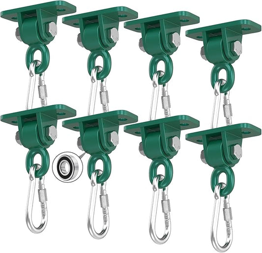 Swing Hangers with Bearing, Heavy Duty Porch Swing Hanging Kit for Outdoor Playground Tree Indoor Ceiling Mount Hardware Brackets with Snap Hooks for Yoga Hammock Punching Bag Accessories 8PCS Green