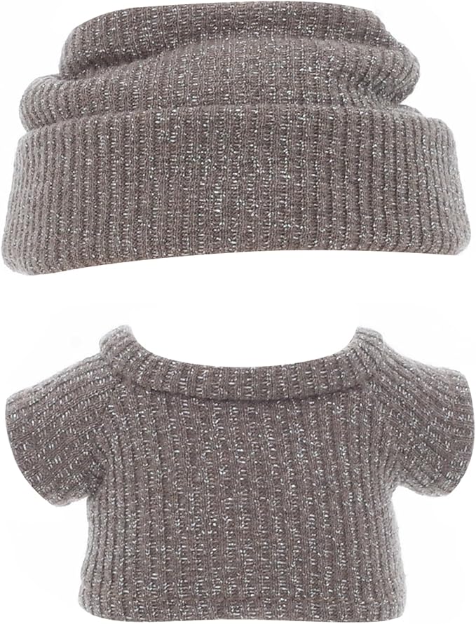 Etistta 17cm Doll Clothes with Hat, Glitter Knit Cap Top Doll Clothes for 17cm Doll Accessories Outfits (Brown)