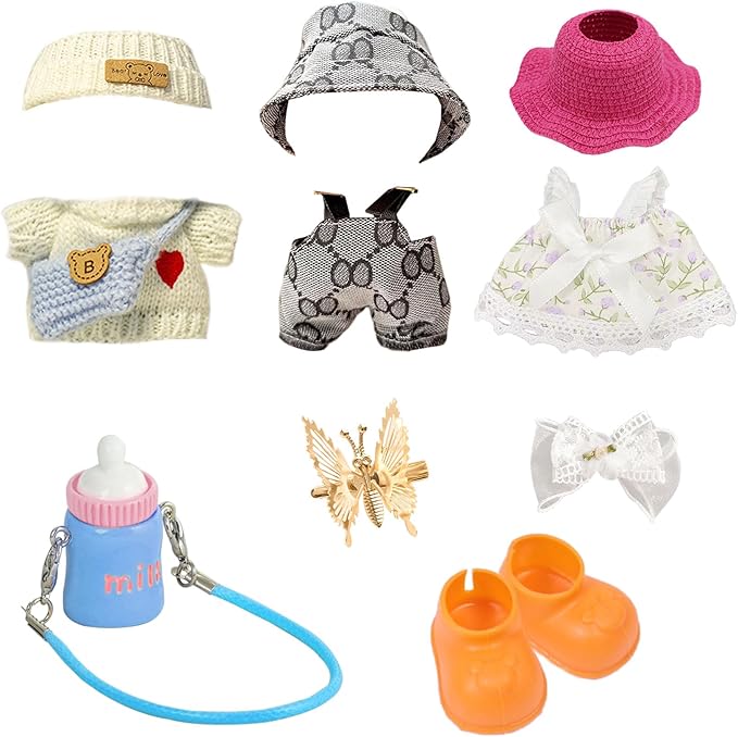 17cm Doll Clothes Set (No Doll) – 3-Pack Handmade Outfits with Accessories for 6.7” Dolls, Premium Cotton Clothing with Gift-Ready Packaging, Perfect for Dress-Up and Collectors (F2, 3)