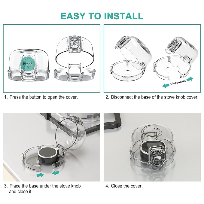 Mom's Choice Gold Awards Winner - Stove Knob Covers for Child Safety (5 + 1 Pack) Double-Key Design and Upgraded Universal Size Gas Knob Covers Clear View Childproof Oven Knob Covers for Kids and Pets