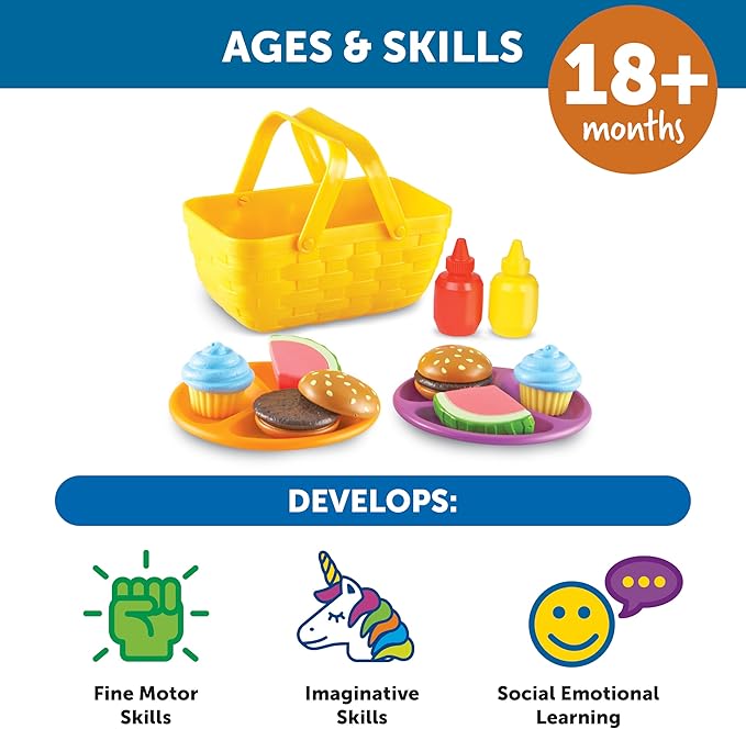 Learning Resources New Sprouts Picnic Set - 15 Pieces, Ages 18+ months Pretend Play Food for Toddlers, Preschool Learning Toys, Kitchen Play Toys for Kids