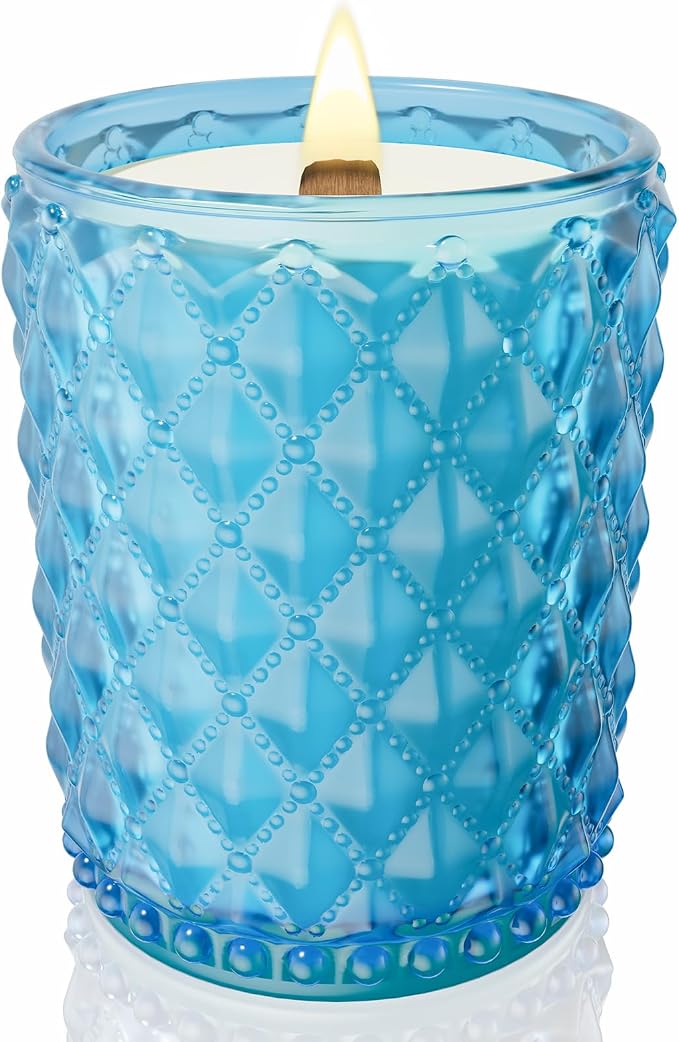 M&SENSE 16.6oz Wood Wick Scented Candle, Non Toxic Soy Wax with Crackling Wick, JasmineGarland Scent 100H Burn Long Lasting for Bedroom Kitchen Home Decor, Housewarming Gifts for Family Friends