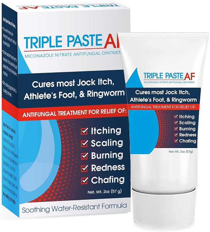Triple Paste AF Antifungal Ointment, 2% Miconazole Cream, 2 oz | 2% miconazole antifungal ointment helps treat athlete's foot and ringworm; skin antifungal cream in 2 oz tube.