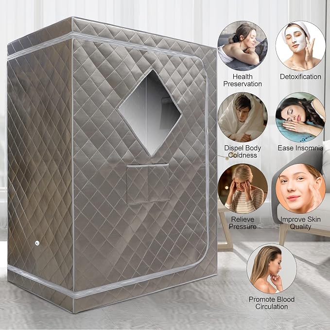 ZONEMEL Full Size Sauna Tent, Portable 1 or 2 Person Full Body Home Spa for Relaxation, Detox, Steamer not Included (L47.24 x W31.5 x H63,Dark Grey)