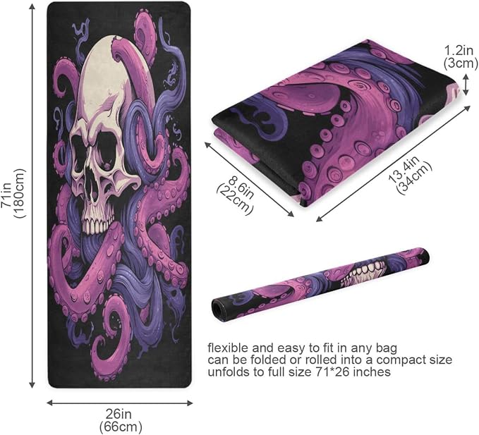 Skull Yoga Mat for Women Men 71" x 26" Non Slip Exercise & Fitness Mat 1mm Thick Workout Mat for Yoga, Pilates, Come with Storage Bag