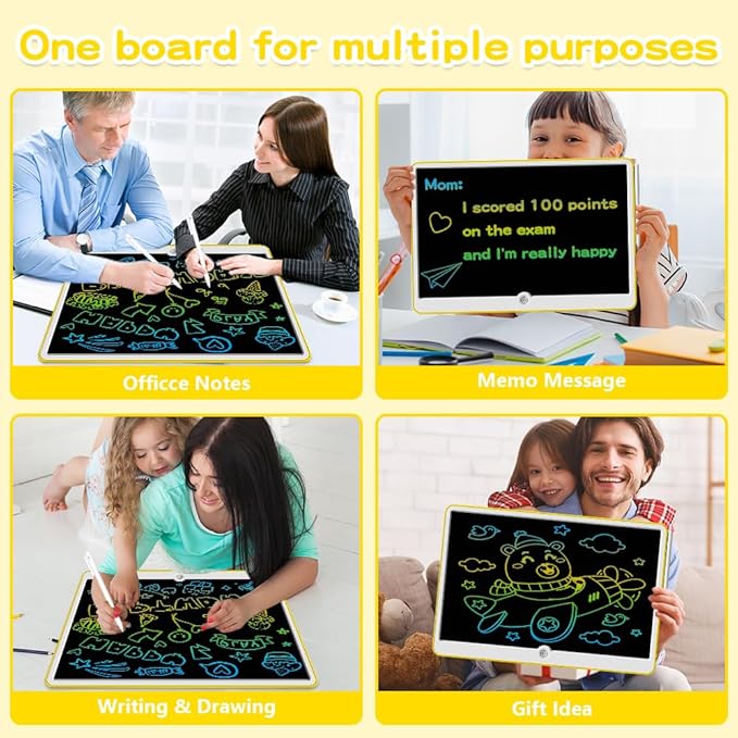 19 Inch LCD Writing Tablet with Stylus Pen, Reusable Doodle Board for Kids Ages 3-9, Type-C Rechargeable Drawing Pad, Educational Travel Toy for Boys and Girls Birthday & Holiday Gifts Yellow