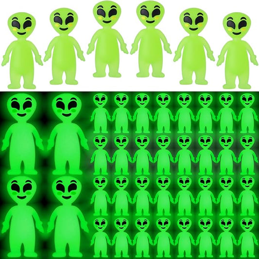 50 Pcs Halloween Mini Alien Figure Glow in The Dark Small Luminous Alien Figurine to Hide and Seek for Halloween Party Favors, Trick or Treat Goodie Bag Fillers, Space Party Favors