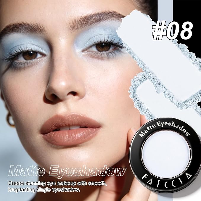 Single Eyeshadow, Baby Blue Blush Matte Finish, Highly Pigmented Blendable Pressed Powder Eye Shadow, Long-Lasting Eye Makeup for Women, Versatile for Spring Summer, Music Festivals #08