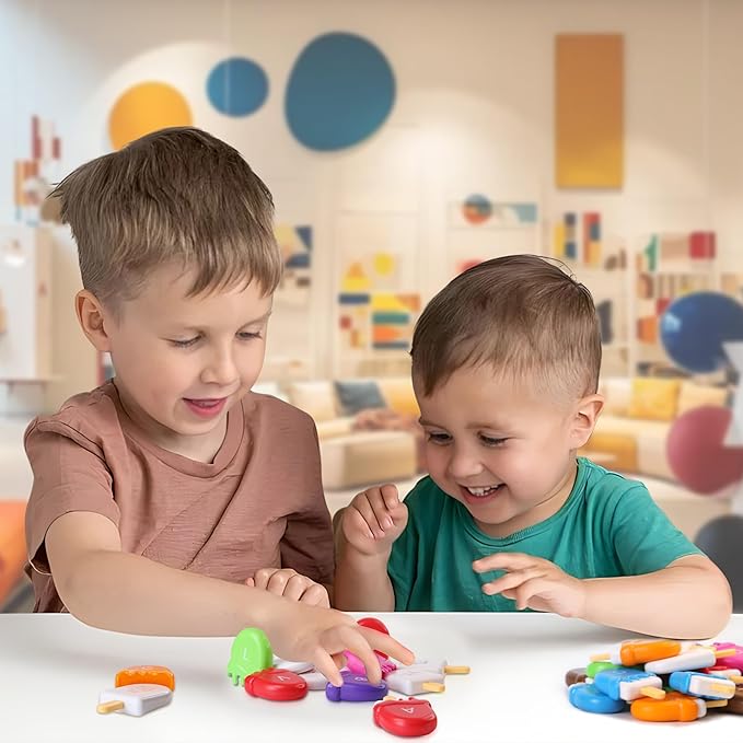 USATDD ABC Alphabet Learning Toys Alphabet Popsicles Animal Matching Toy Uppercase Lowercase Preschool Learning Activities Montessori Toys Back to School Gifts for Kids Ages 3+, 52 Pcs
