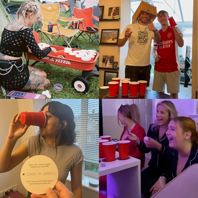Dare Pong - Full Beer Pong Set and 50 Coasters with Dares, Perfect and Fun Drinking Games, Adult Board Games, Great for Bachelorette Party, Couples Games and Adult Games for Game Night
