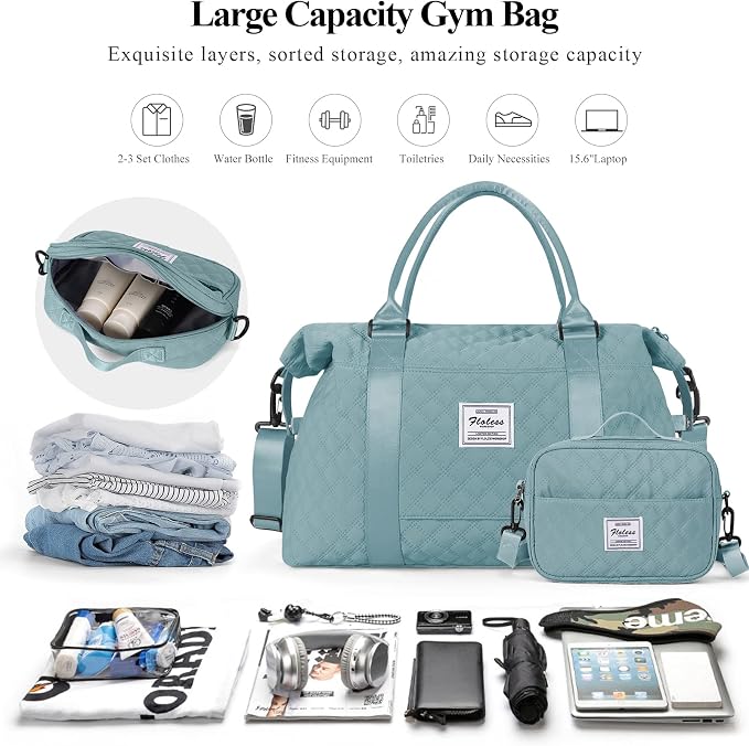 Travel Duffel Bag, Carry On Overnight Weekender Bags for Women | Travel Bag with Wet Pocket & Trolley Sleeve, For Spirit Airlines 18x14x8 Personal Item Bag