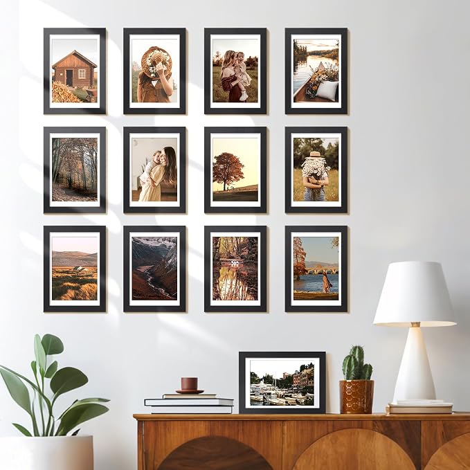 HappyHapi 4x6 Picture Frame Set of 10, Wall or Tabletop Display, Black | Black Picture Frames 4x6 Display Photos 3.5x5 with Mat or 4x6 without, Gallery Wall Frame Set, Modern Classic Home Decor