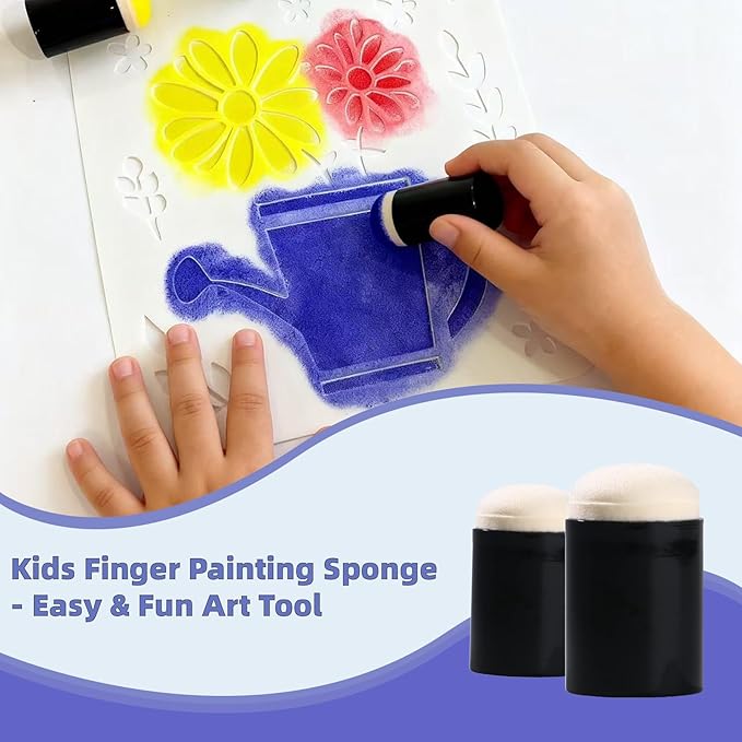 40 Pcs Kids Finger Painting Sponge Set – Art & Craft Tools for Children, Reusable Paint Dabbers, Drawing Sponges, Finger Daubers for Painting and DIY Art Projects