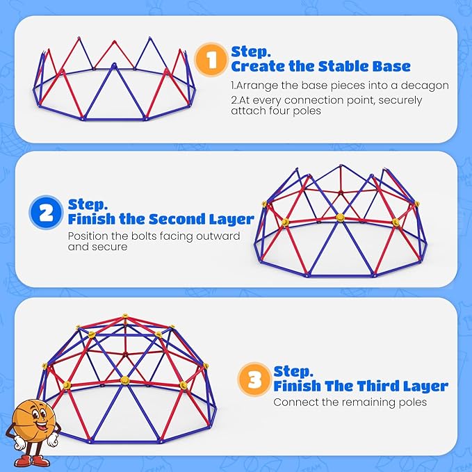 Zupapa 10FT Climbing Dome, Outdoor Jungle Gym for Kids with Climbing Grip - Geometric Dome Climber Supports 1000LBS Outdoor Playset and Easy Assembly Outdoor Play Equipment for Kids (Purple, 10FT)