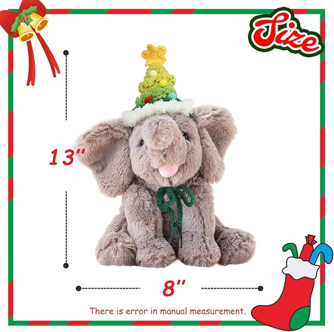 Hopearl Adorable Christmas Plush Calf Elephant Toy Floppy Elephish Ultra Xmas Soft Stuffed Animal for Boys Girls Kids Toddlers, Gray, 9''