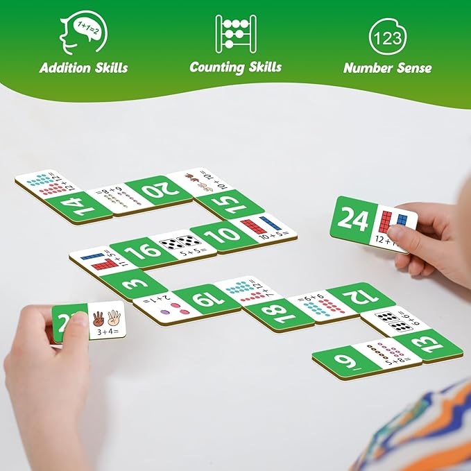 Addition Dominoes Set,Math Games for Kids,Math Manipulatives,Counting Toys,Learning Games,Preschool Learning Activities,Homeschool Supplies,Kindergarten Classroom Must Haves,1st 2nd 3rd Grade