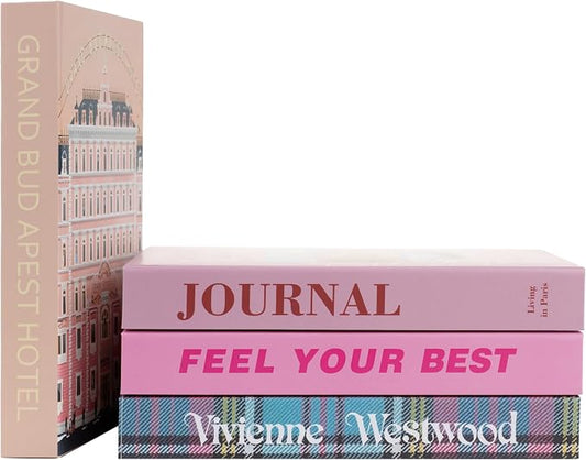 4 Pcs Decorative Books | Faux Velvet Coffee Table & Shelf Decor | Rich Moody Look for Living Room, Office and Entryway - Not Real, Tool-Free 2-Min Setup