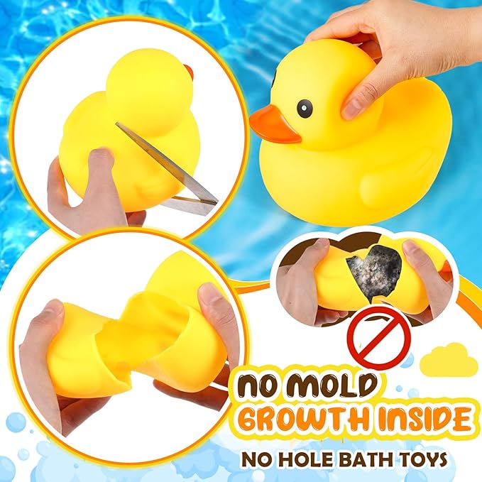 Lenwen 2 Pcs 7 Inch Giant Rubber Duck No Hole Waterproof Big Rubber Duck Large Duckling Bath Floating Toy with Sealed Plug for Birthday Baby Shower Party Decoration Gift Swimming Pool
