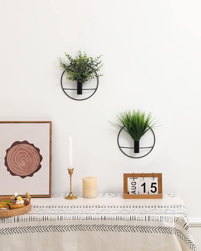 Pretty Jolly Boho Eucalyptus Wall Decor Black Metal Wall-Mounted Art | Morden Artificial Greenery Display，2 Pack Eucalyptus Hanging Planter For Living Room, Bedroom, Bathroom, Dining room