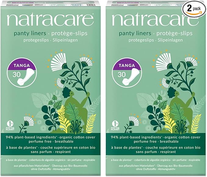 Natracare Natural Organic Thong Style Panty Liners, Made with Certified Organic Cotton, Ecologically Certified Cellulose Pulp and Plant Starch (2 Pack, 30 Liners Total)