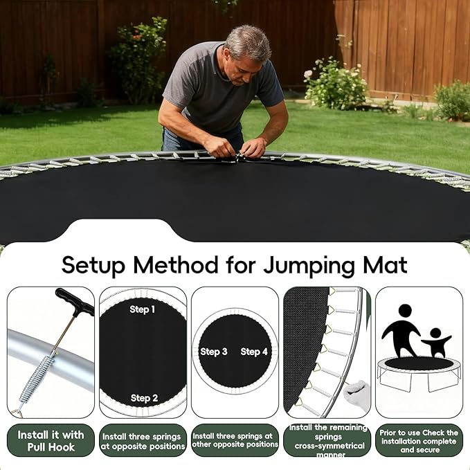 Trampoline Mat Replacement,12.6ft Diameter Mat with 72 Rings,Fits 14ft Trampoline and 5.3-5.7“ Spring (Frame & Spring Not Include)