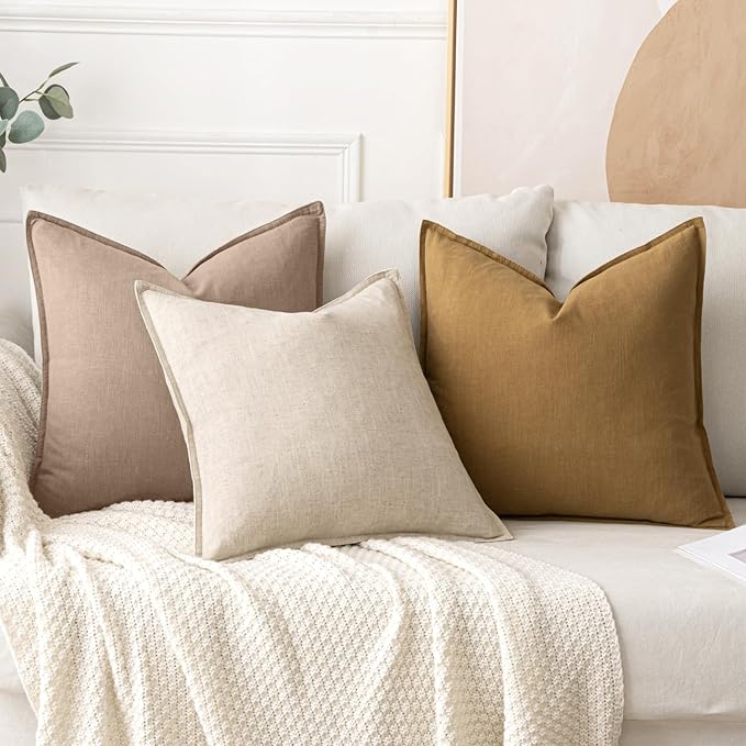 MIULEE Decorative Linen Pillow Covers 20x20 Inch Camel | Boho Farmhouse Neutral Couch Throw Pillows for Bed, Pack of 2 Accent Modern Pillowcases, Sofa Livingroom Home Decor