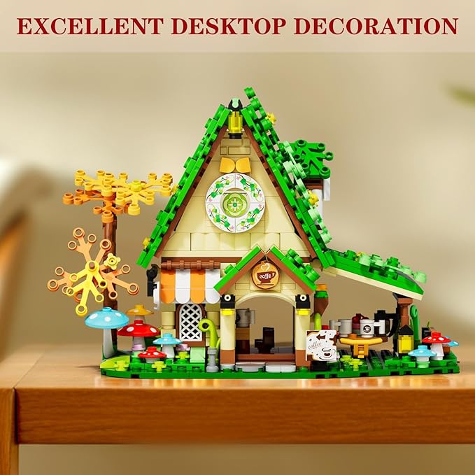 Forest Tree House Coffee House Building Blocks Set Toys,Mushroom House Building Blocks Kit,Best Present for 8+ Boys,Girls or Adults