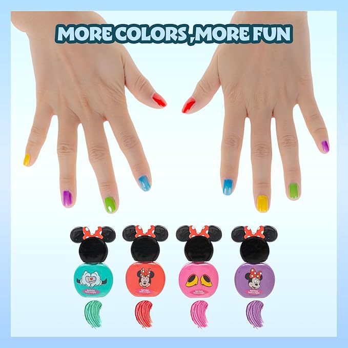 Disney Minnie Mouse Sparkly Cosmetic Makeup Set for Girls with Lip Balm Nail Polish Nail Stickers-35 Pcs|Perfect for Parties Sleepovers Makeovers|Birthday Gift for Girls by Townley Girl