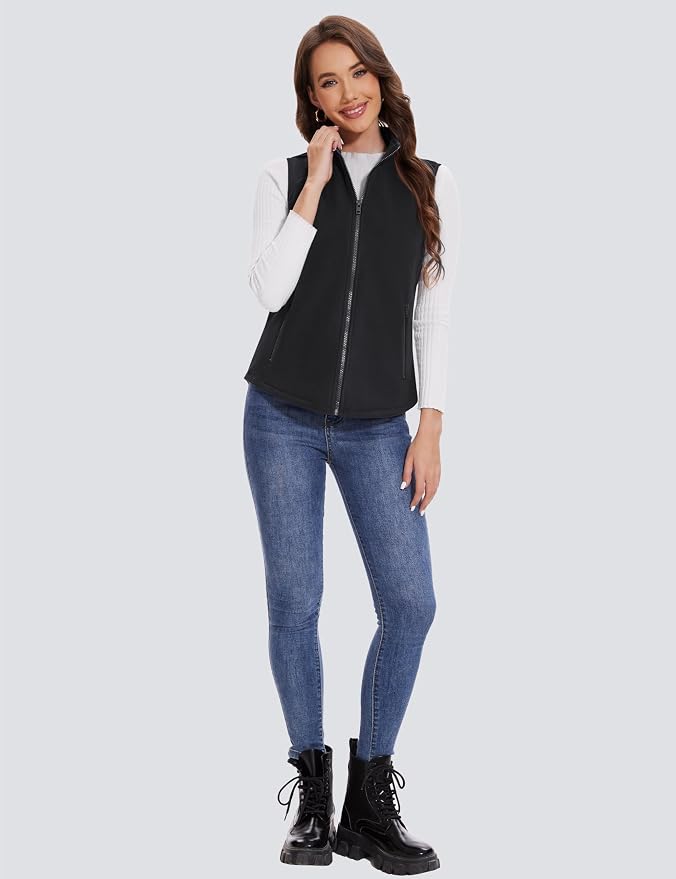 MAGCOMSEN Women's Fleece Vest with Zipper Pockets Zip Up Sleeveless Jackets Lightweight Soft Warm Polar Vest Outerwear