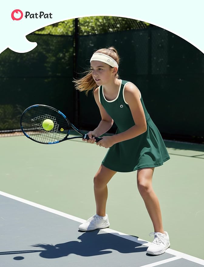 PATPAT Girls Athletic Dress Tennis Summer Outfit with Headband & Shorts | Quick-Dry RapidAir-C Fabric, Lightweight Breathable Golf Dress, Sweat-Wicking 2 Piece sets, Two Hidden Pockets